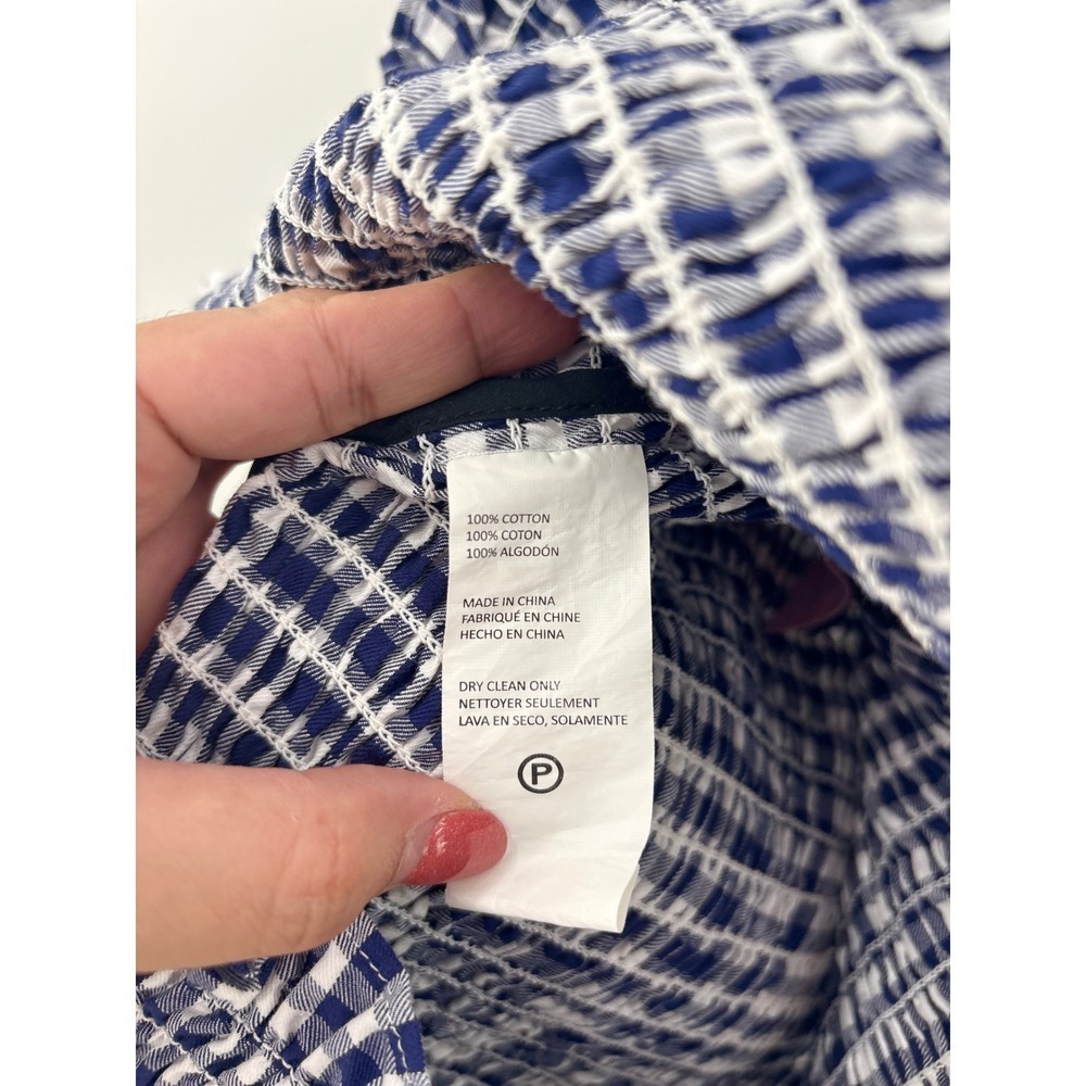 B35 Jason Wu Smocked Gingham Mini Dress 4 Navy White Collar Cotton Dinner Party - Picture 9 of 11